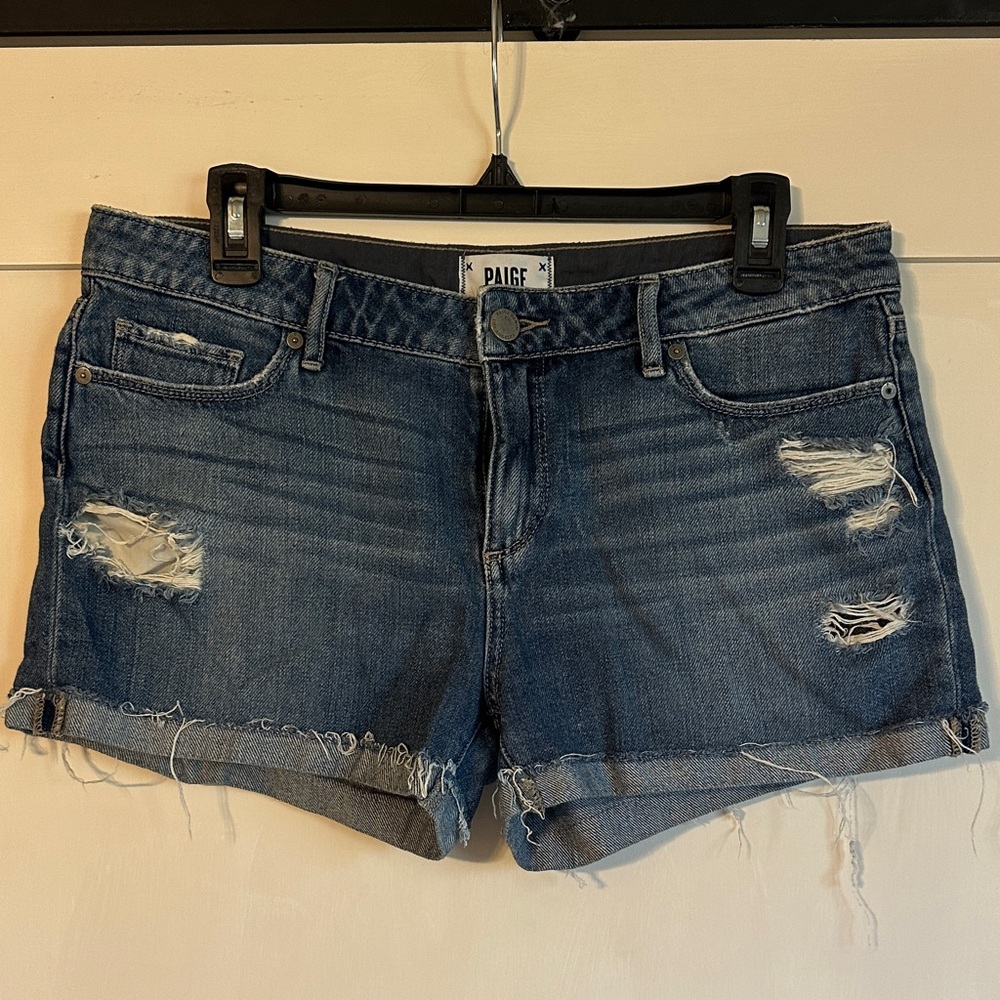 PAIGE Women's Ripped Jean Shorts - Dark Blue